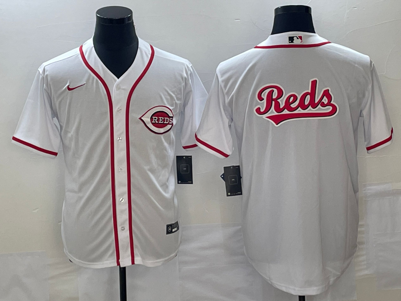 Men's Cincinnati Reds White Team Big Logo Cool Base Stitched Baseball Jersey